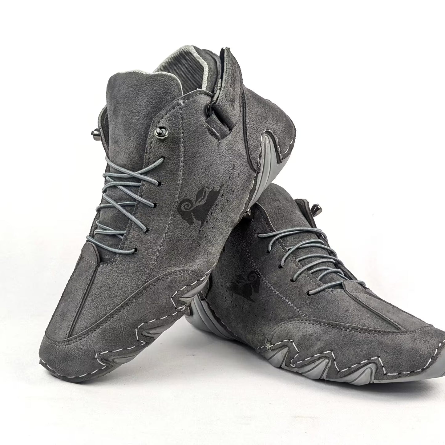 Zixer Premium Italian Heritage Suede Velcro Leather Casual Sneakers for Men in grey